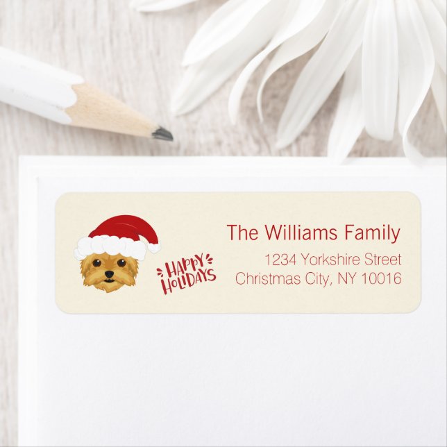 Happy Holidays - Cute Yorkshire Terrier Christmas Label (Insitu)