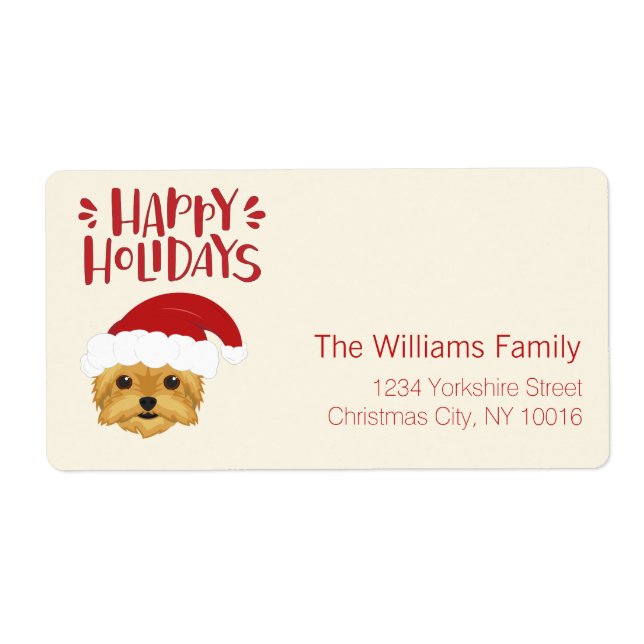 Happy Holidays - Cute Yorkshire Terrier Christmas Label (Front)