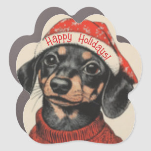 Happy Holidays Dachshund, Cute Wiener Dog, Paw Car Magnet