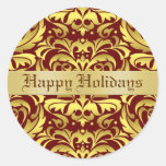 Happy Holidays Damask Elegant Envelope Sticker at Zazzle