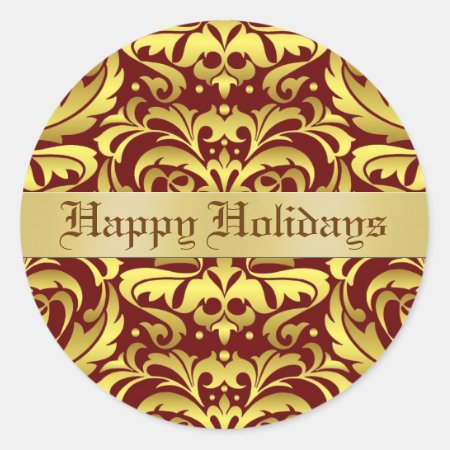 Happy Holidays Damask Elegant Envelope Sticker