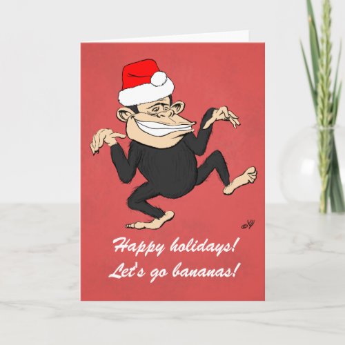 Happy Holidays _ Dancing Monkey going bananas card