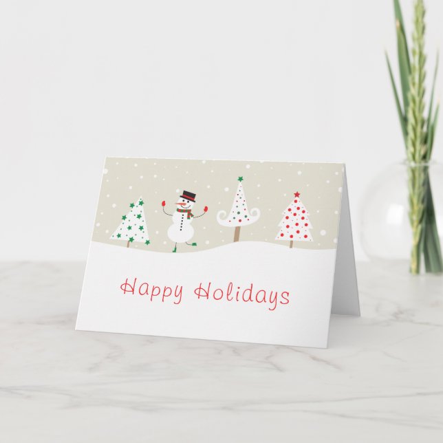 Happy Holidays Dancing Snowman Christmas Tree Card (Front)