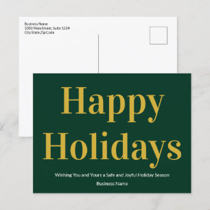 Happy Holidays Dark Green and Gold Business Holiday Postcard