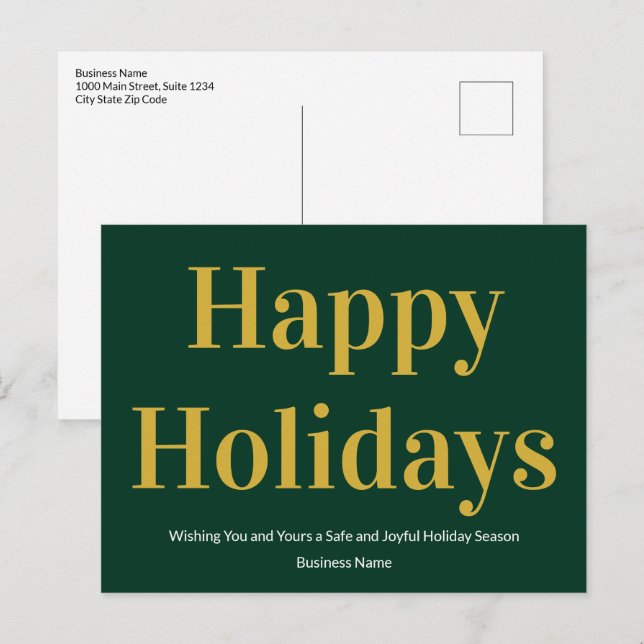 Happy Holidays Dark Green and Gold Business Holiday Postcard (Front/Back)
