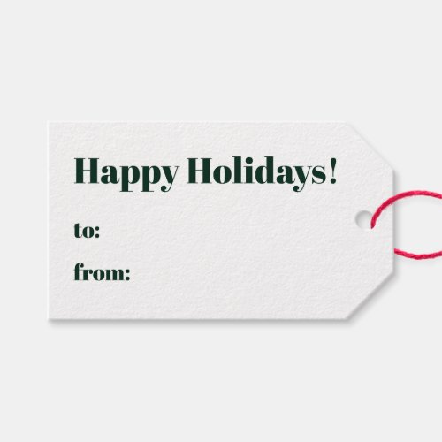 Happy Holidays dark green white to from minimalist Gift Tags
