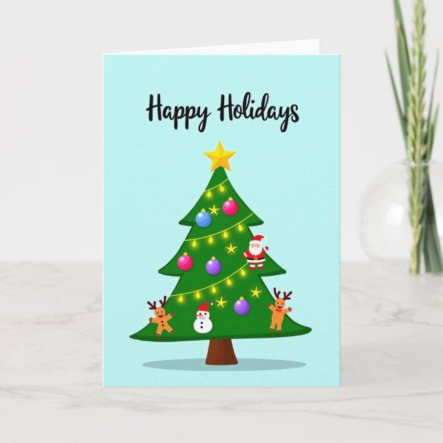 Happy Holidays Decorated Christmas Tree Card (Front)