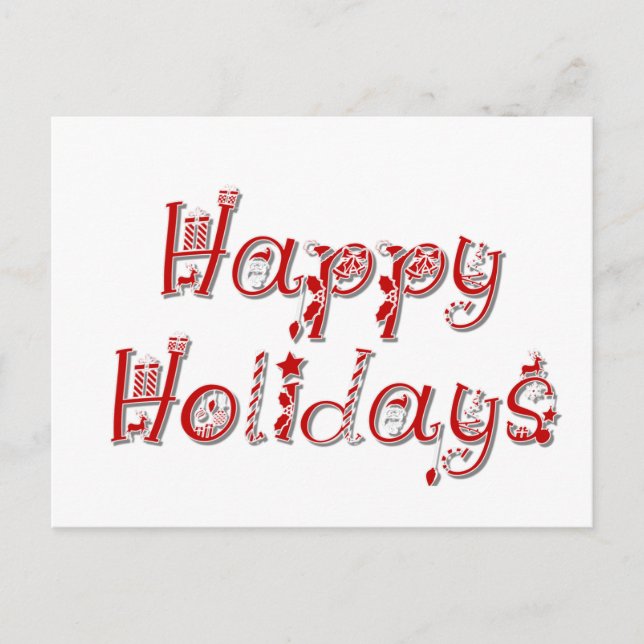 Happy Holidays Decorated Text Postcard (Front)