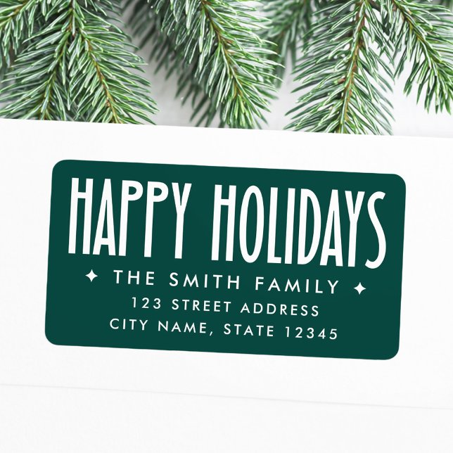 Happy Holidays deep red return address Label (Happy Holidays deep red return address Label)