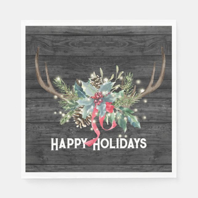 Happy Holidays Deer Antlers with Lights  Napkins (Front)