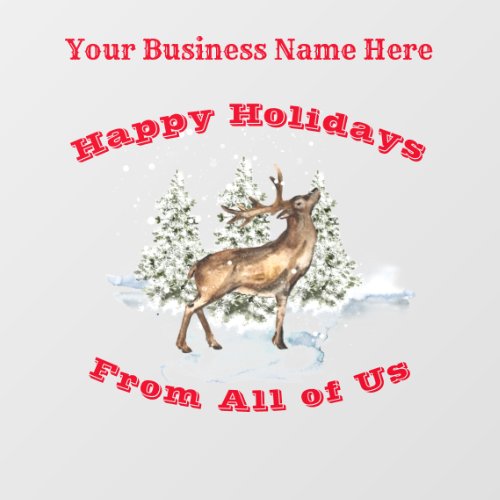 Happy Holidays Deer in Snow Forest Window Cling