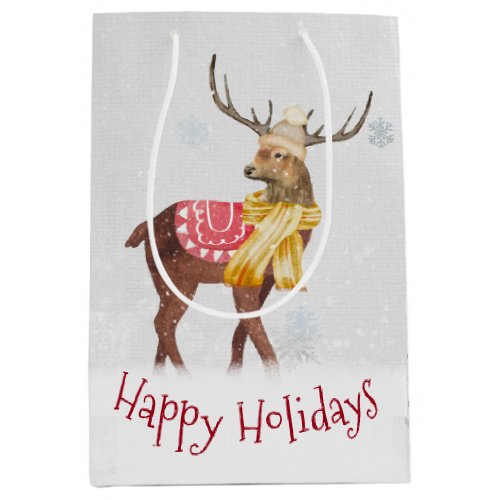 Happy Holidays Deer In Snow  Medium Gift Bag