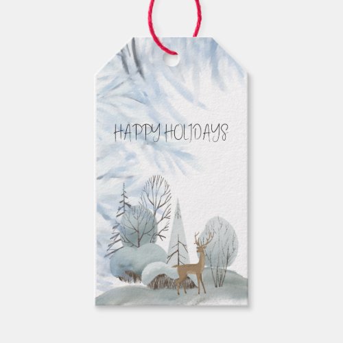 Happy Holidays Deer In the Forest Gift Tags