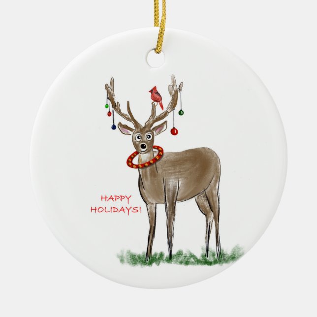 Happy Holidays Deer Ornament (Front)