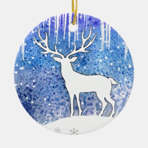 Happy Holidays Deer Scene Ceramic Ornament