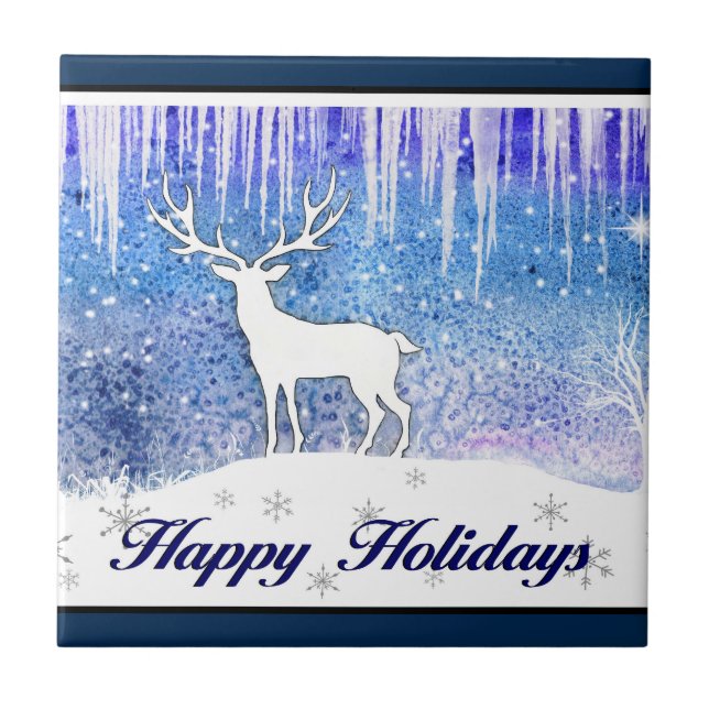 Happy Holidays Deer Scene Tile (Front)