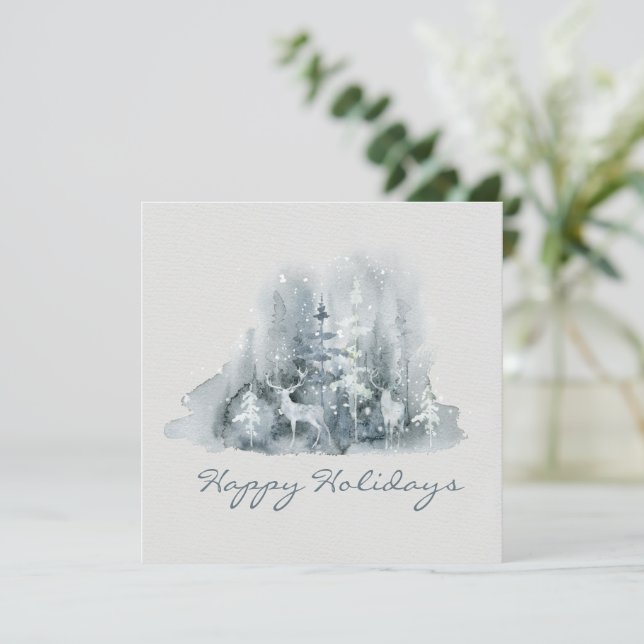 Happy Holidays Deer Winter Scene Script Holiday (Standing Front)