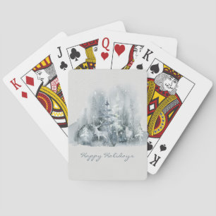 Happy Holidays Deer Winter Scene Script Holiday Poker Cards