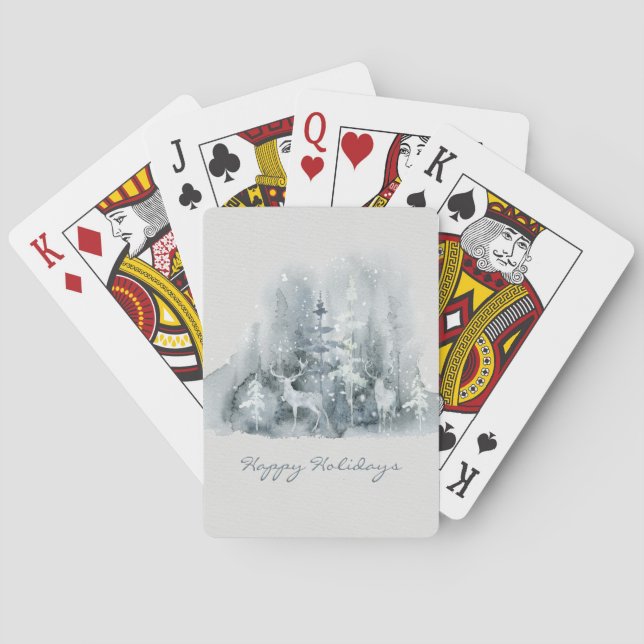 Happy Holidays Deer Winter Scene Script Holiday Poker Cards (Back)