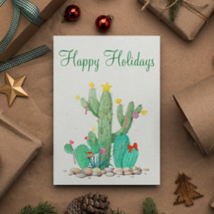 Happy Holidays Desert Cactus Southwest Holiday Postcard