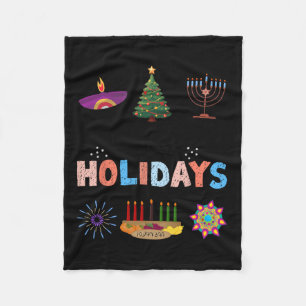 Happy Holidays Diwali Kwanzaa Hanukkah Christmas Fleece Blanket