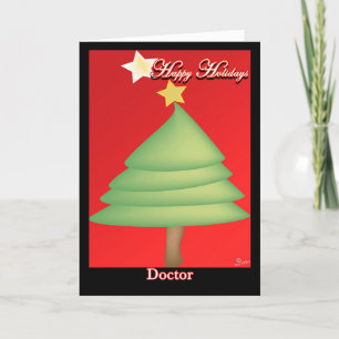 Happy Holidays Doctor Green Pine tree bright star Letterpress Thank You Card