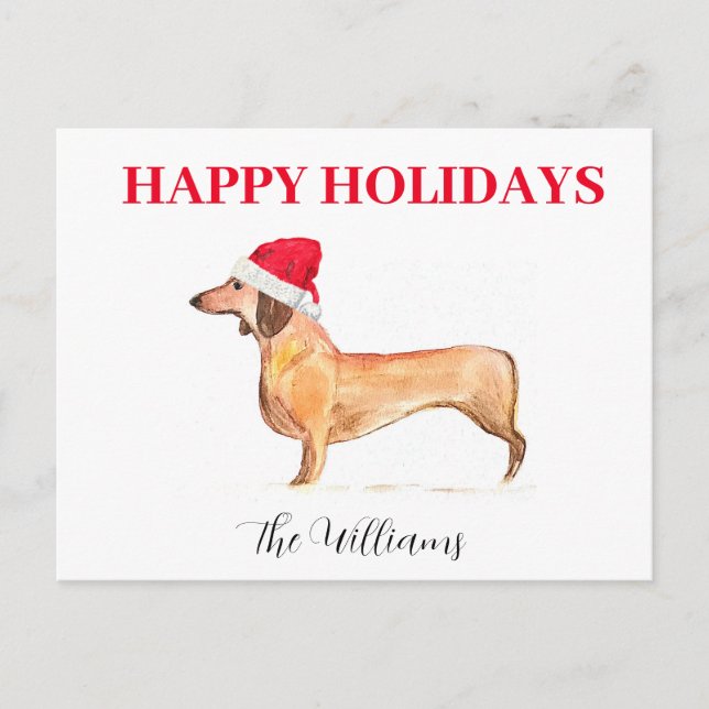 Happy Holidays Dog Dachshund Elegant watercolor Holiday Postcard (Front)