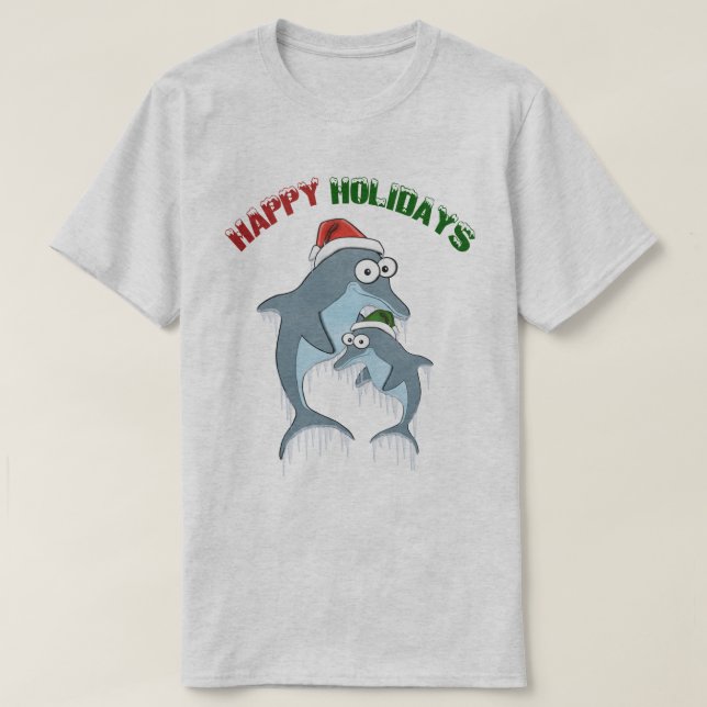 Happy Holidays Dolphins T-Shirt (Design Front)