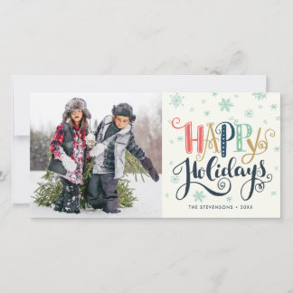 Happy Holidays Doodle Snow | Photo Holiday Card