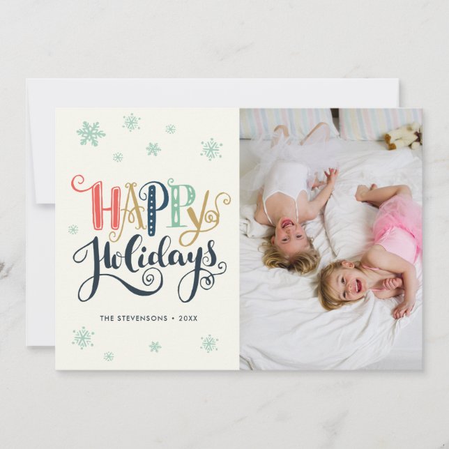 Happy Holidays Doodle Snow | Photo Holiday Card (Front)