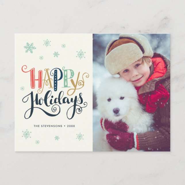 Happy Holidays Doodle Snow | Photo Holiday Card (Front)