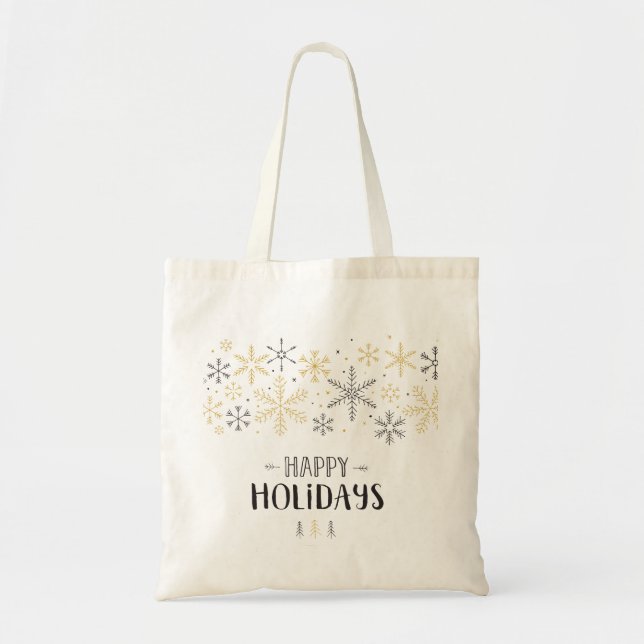 Happy Holidays Doodle Winter Season Snowflake Art  Tote Bag (Front)