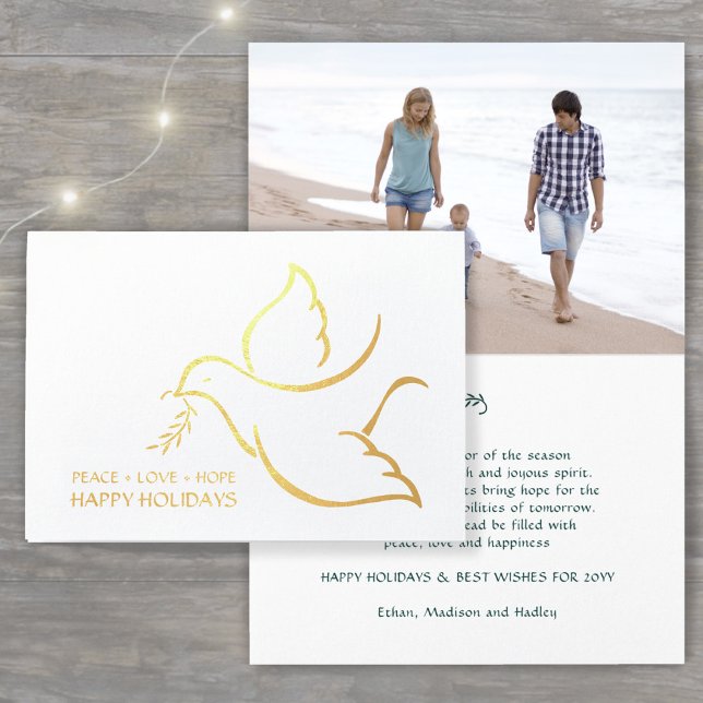 Happy Holidays Dove Peace Love Hope Modern 1 Photo Foil Card (Creator Uploaded)