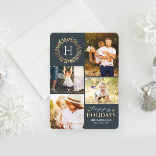 Happy Holidays EDITABLE Color Festive Wreath Holiday Card