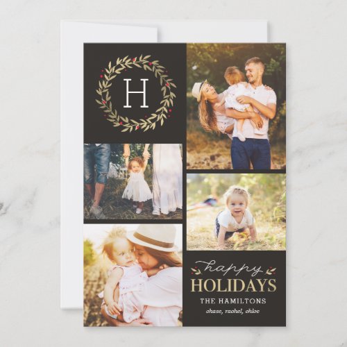 Happy Holidays EDITABLE Color Festive Wreath Holiday Card