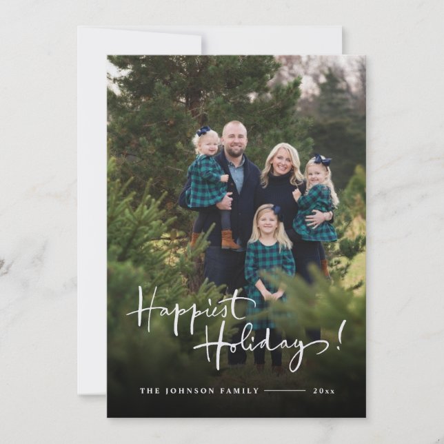Happy Holidays | Elegant Buffalo Plaid Photo Holiday Card (Front)