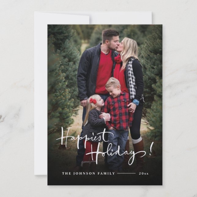 Happy Holidays | Elegant Buffalo Plaid Photo  Holiday Card (Front)