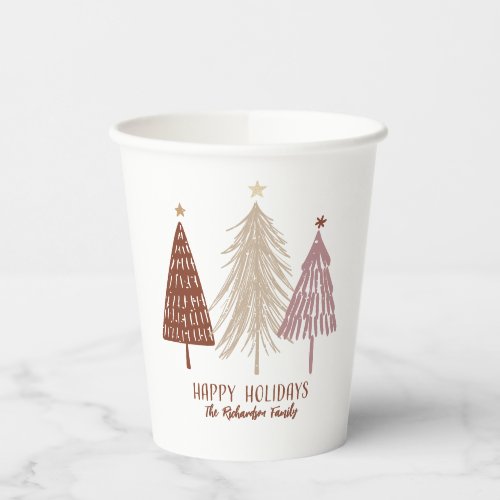 Happy Holidays Elegant Christmas Festive Trees Paper Cups