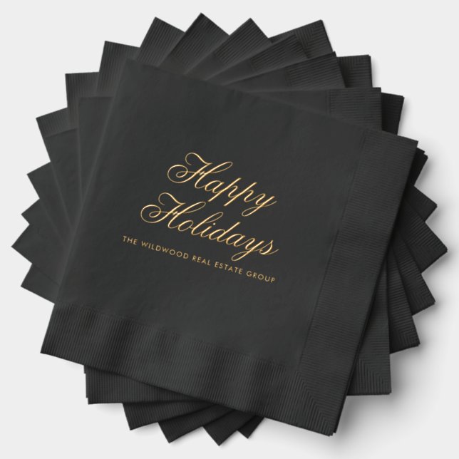Happy Holidays Elegant Corporate Christmas Foil Napkins (Insitu (Stacked))