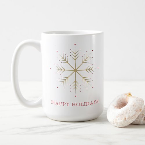 Happy Holidays Elegant Gold And Red Snowflake Coffee Mug