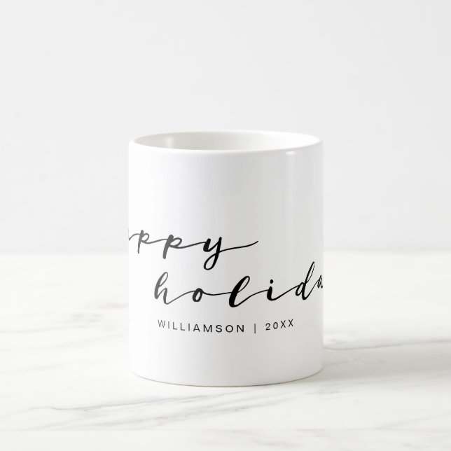 Happy Holidays Elegant Handwriting Holiday Family Coffee Mug (Center)