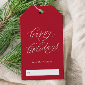 Happy Holidays Elegant Minimalist Script Christmas Gift Tags