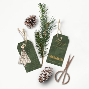 Happy Holidays • Elegant Modern Dusty Green Velv Gift Tags