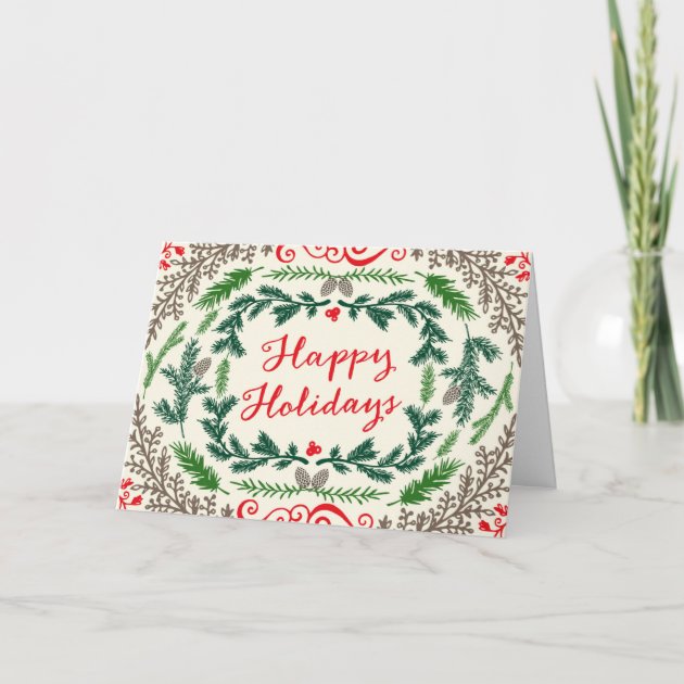 Happy Holidays Elegant Pines Greeting Card