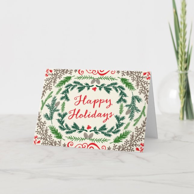 Happy Holidays Elegant Pines Greeting Card (Front)