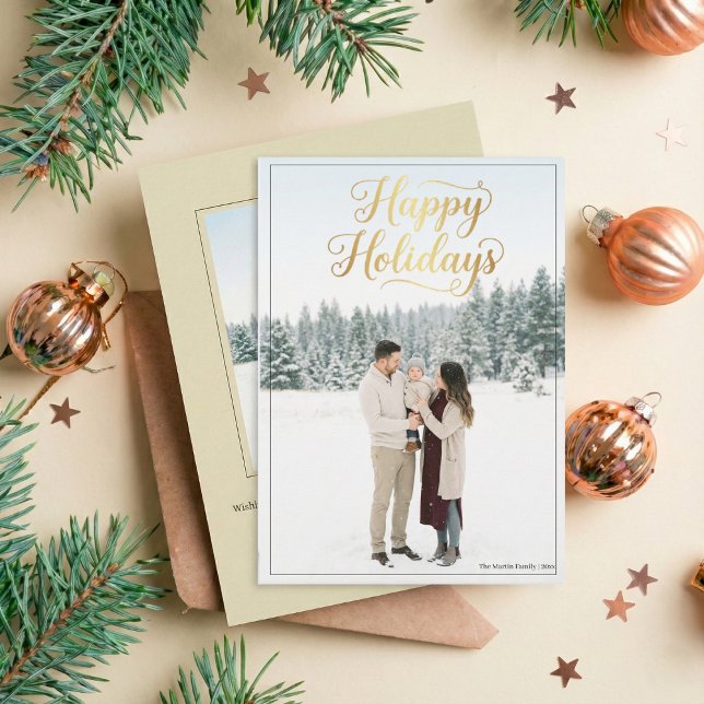 Happy Holidays Elegant Script Calligraphy Photo Holiday Card (Creator Uploaded)