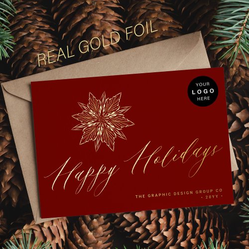 Happy Holidays elegant script corporate LOGO  Foil Holiday Card