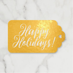 Happy Holidays elegant script gold Foil Gift Tags