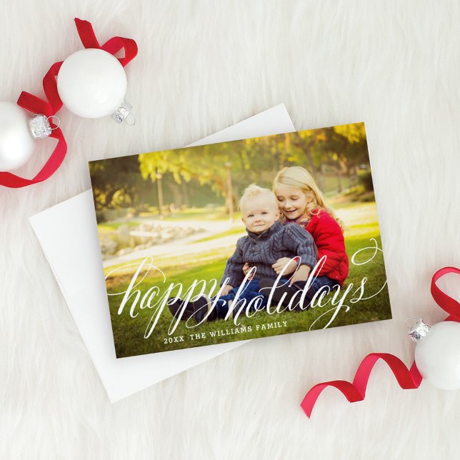 Happy Holidays Elegant Script Photo Holiday Card (Creator Uploaded)
