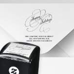 Happy Holidays elegant script return address Self-inking Stamp<br><div class="desc">Winter holidays return address rubber stamp for business corporate seasonal mailings with "Happy Holidays" classy calligraphy script, your company name and address.</div>